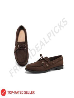 Faux Suede Slip On Loafers Womens Lace Up Closed Toe Boat Shoes Comfortable